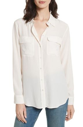 Equipment Slim Signature Silk Shirt in Bright White at Nordstrom, Size Medium