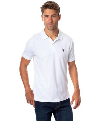 U.S.Polo Association Mens Ultimate Pique Polo Shirt for Adult, White/Black, Large
