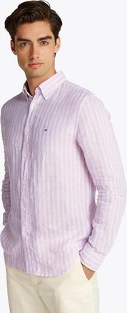 Tommy Hilfiger Mens Tommy Hilfiger Lined Essential Long Sleeve Striped Mens Shirt - Purple - Size: 42/Regular