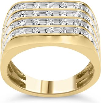 House of Brilliance 10K Yellow Gold 1.00 Cttw Diamond Multi Row Mens Ring Band