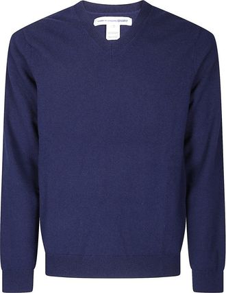 Comme Des Garçons V-Neck Knit Sweater With Ribbed Trim
