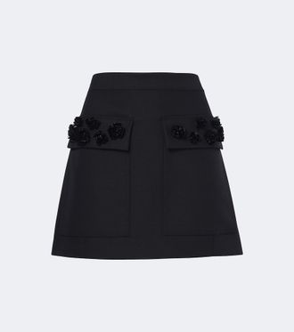 Plan C Embellished wool-blend gabardine miniskirt