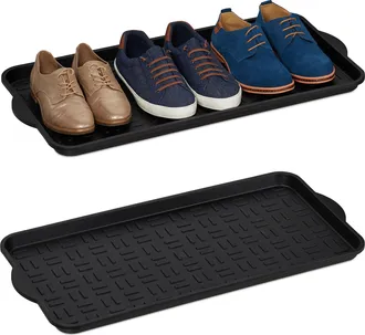 Relaxdays Relaxdays - Set De 2 Bandejas Zapatos, Booy Tray Anti Goteo, Zapatero Recibidor, 6-8 Pares, Pl&aacute;stico, 75 X 36,5 Cm, Negro