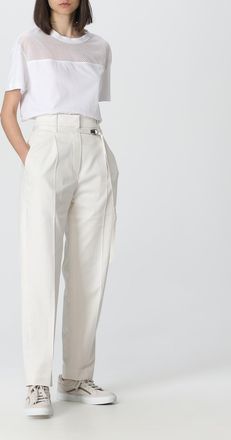 Brunello Cucinelli High-Waist Tapered Cotton Trousers - Off-White
