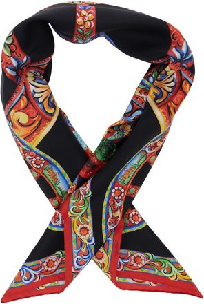 Dolce & Gabbana Womens Scarf With Carretto Print, Silk Multicolour Scarfs