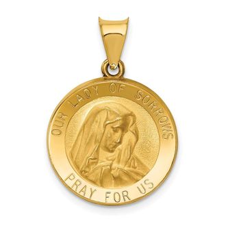 Diamond2Deal 14k Yellow Gold Polished and Satin Our Lady of Sorrows Medal Hollow Pendant