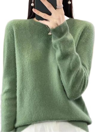 Generic Cashmere Sweaters for Women Women Solid Color Sweater Slim Fit Casual Long Sleeve Sweaters Warm Soft Pullover Jumper (Green,XXL)