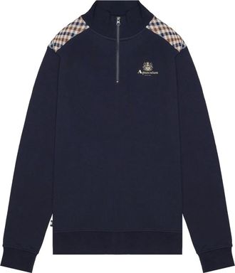 Aquascutum CC Shoulder 1/4 Zip Fleece - Heren - Vesten met rits - Blauw - 2XL - Katoen - Hoodies & sweatvesten
