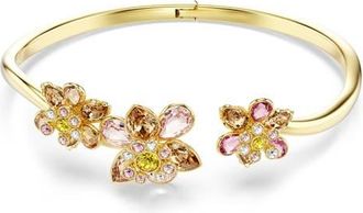 Swarovski Idyllia Crystal Flower Open Bangle Bracelet in Gold/Multi at Nordstrom, Size Medium