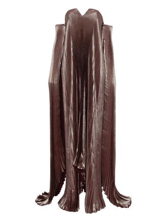 L&rsquo;Id&eacute;e pleated detachable-sleeves gown - Purple