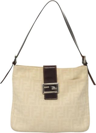 Fendi Mamma Baguette Beige Canvas Shoulder Bag (Pre-Owned)
