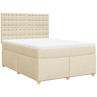vidaXL Vidaxl - Cama Box Spring Con Colch&oacute;n Tela Color Crema 160x200 Cm