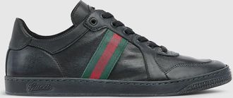 Gucci Mens Stretch Low-top Sneaker, Black, Leather