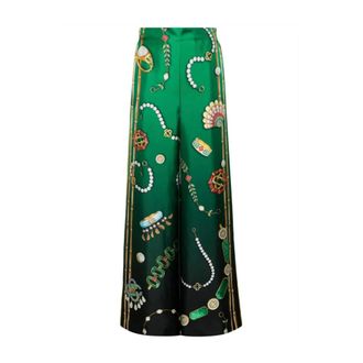 Casablanca Wide Trousers, female, Green, XS, Joyaux DAfrique Silk Wide Trousers