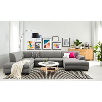 Loftscape home24 loftscape Wohnlandschaft Lefroy I Grau Flachgewebe 347x78x156 cm mit Schlaffunktion