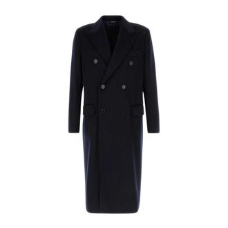 Dolce & Gabbana Dubbele-breasted wollen jas - Heren - Mantel - Blauw - XL - Wol - Jassen