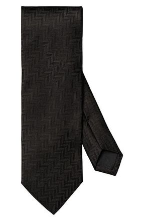Eton Solid Black Silk Herringbone Tie at Nordstrom