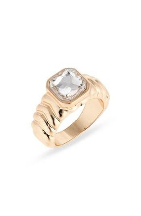 Nordstrom Rack Crystal Ribbed Signet Ring in Clear- Gold at Nordstrom Rack, Size 8