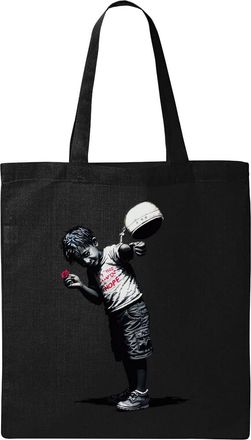 Generic Banksy There Is Always Hope Little Boy With A Chain Natural Ecological Cotton Tote Bag Black