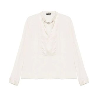 Liu Jo Blusa con escote en V y logo - Blouses & Shirts - Mujer - Gris - S