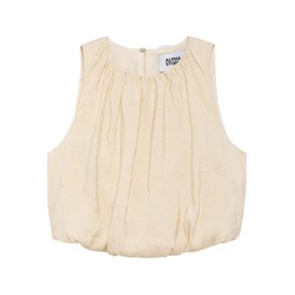 Alpha Studio Blouses, female, Beige, Size: XS Top C/Incrispature