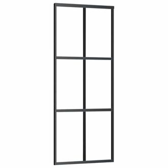 Berkfield Home Sliding Door with Hardware Set 76x205 cm ESG Glass&Aluminium in Black