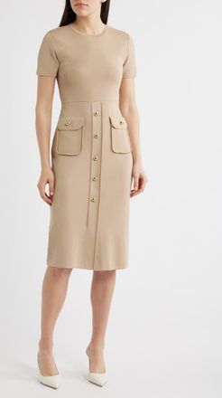 Eliza J Fitted Midi Sweater Dress in Oatmeal at Nordstrom, Size Xx-Large