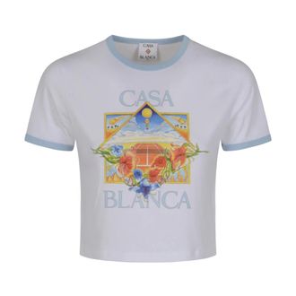Casablanca Tennis Landscape Ringer Baby Tee - female - Casablanca - T-Shirts - White - S - Tops