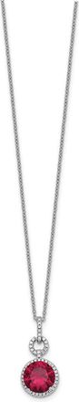 Diamond2Deal Sterling Silver Rhodium-plated Lab Created Ruby and CZ Round Halo Pendant Necklace
