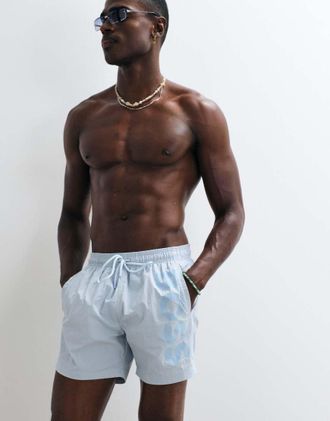 HUGO BOSS Octopus - Pantaloncini da bagno azzurri con stampa del logo-Blu