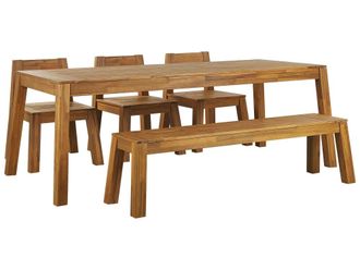 Beliani Conjunto de comedor 6 personas de madera de acacia marr&oacute;n