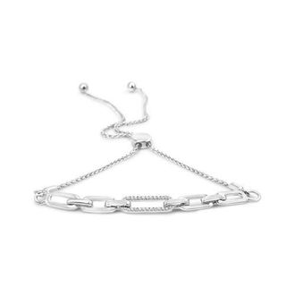 House of Brilliance 925 Sterling Silver 1/10 Cttw Diamond Paperclip Link Adjustable Bolo Bracelet at Nordstrom