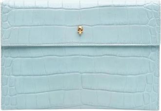 Alexander McQueen Pre-owned Croc Embossed Leather Clutch - Dames - Vintage Clutch - Blauw - ONE Size - Leer - Vintage
