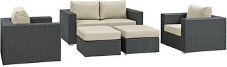ModWay Sojourn 5Pc Outdoor Patio Wicker Rattan Sunbrella Sectional Set