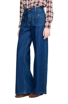 Sandro Raw straight patch pocket jeans in Deep Blue at Nordstrom, Size 38 Eu