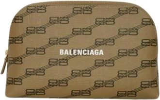 Balenciaga Pre-owned Clutches, male, Beige, Size: ONE SIZE Pre-owned BB Monogram Coated Canvas Calfskin Clutch Bag