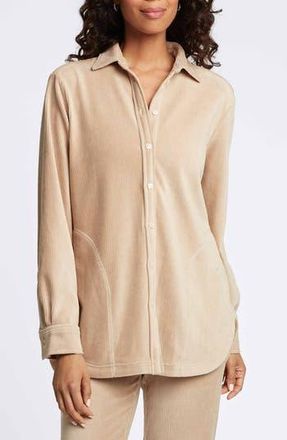 Foxcroft Maddy Plush Corduroy Button-Up Shirt in Khaki at Nordstrom Rack, Size X-Large