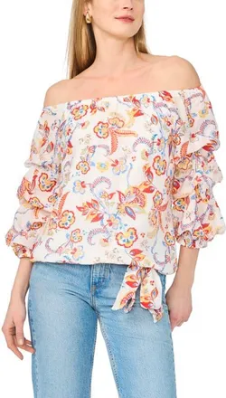 Vince Camuto Off the Shoulder Bubble Sleeve Top in Fiery Red at Nordstrom, Size X-Large