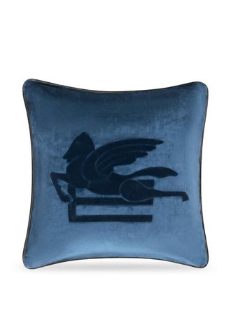 Etro Home pegasus appliqu&eacute; cushion - unisex - Viscose/Cotton - One Size - Blue