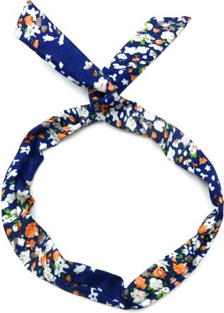 HL Rockabilly Wired Headband Retro Scarf Adjustable Twist Wire Hair Band Bunny Ears Bowknot (N Flower-Navy)