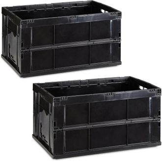 Relaxdays 2x Cassetta Pieghevole, Stabile, da Lavoro, Plastica Resistente, Scatola Portaoggetti 60L, HLP 31,5 x 58,5 x 40 cm, Nero