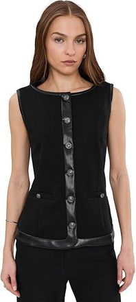 Liverpool L.A. Boatneck Vest With Faux Leather Womens Clothing Black : SM, Elastane/Nylon/Polyurethane