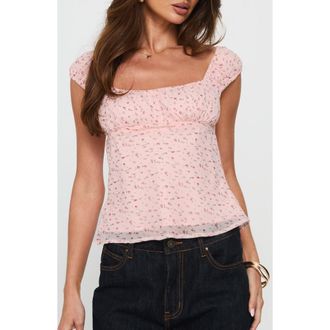 Princess Polly Crush It Floral Babydoll Top in Pink Floral at Nordstrom, Size 8