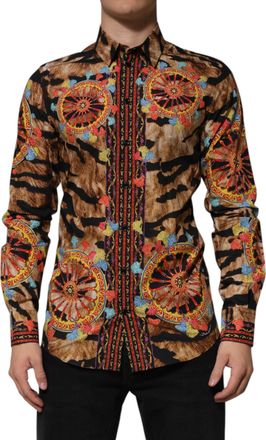 Dolce & Gabbana GOLD Cotton Tiger Carretto Long Sleeve Mens Shirt