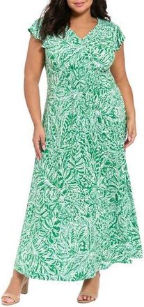 London Times Floral Flutter Sleeve Jersey Maxi Dress in Green/Green at Nordstrom Rack, Size 14W