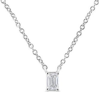 House of Brilliance 14K White Gold 1/3 Cttw Emerald Shape Solitaire Diamond 18 Pendant Necklace at Nordstrom
