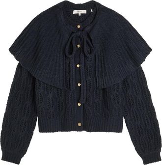 Frame Denim Cape-effect Cable-knit Wool-blend Cardigan - Navy - S (UK8-10 / S)