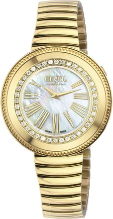 Gevril Group Gandria Swiss Diamond Watch, 316L SS/IPYG Case, White MOP Dial, IPYG Bracelet