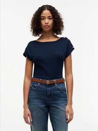 Tommy Hilfiger Camiseta de cuello barco con botones dorados