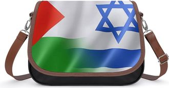 Generic Israel Palestine Flag Crossbody Bag Womens Handbag PU Message Bags Shoulder Purse with Adjustable Strap